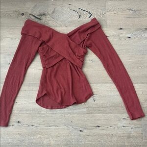 Free People Off-the-Shoulder Sweater in Rust Red